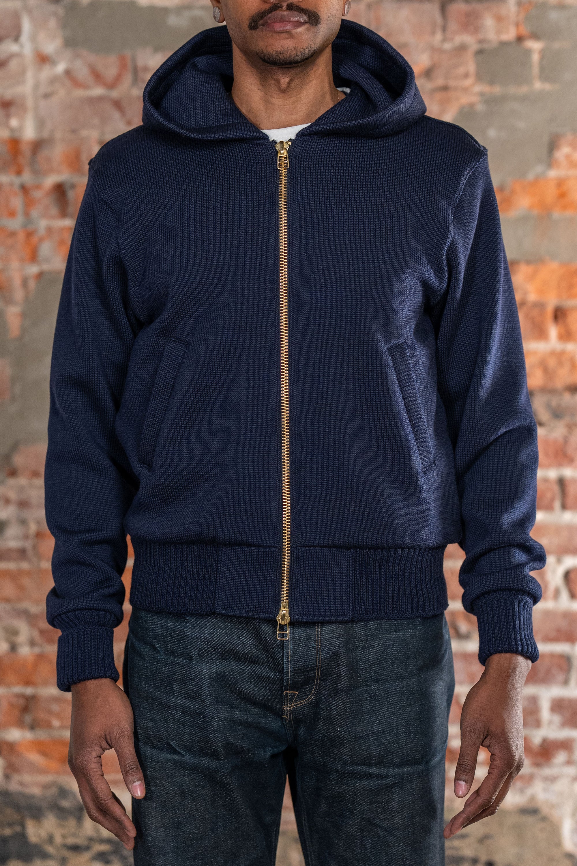 Dehen 1920 Full-Throttle Moto Hoodie - Dark Navy. on model front profile
