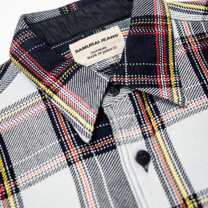 Samurai SIN24-03W Rope Dyed Flannel Shirt - Indigo/Blue - collar detail