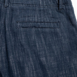 Hansen Garments Trygve Wide Cut Cropped Trousers - Denim Blue - product shot - back facing - white background - back pocket & waist - close up - detail