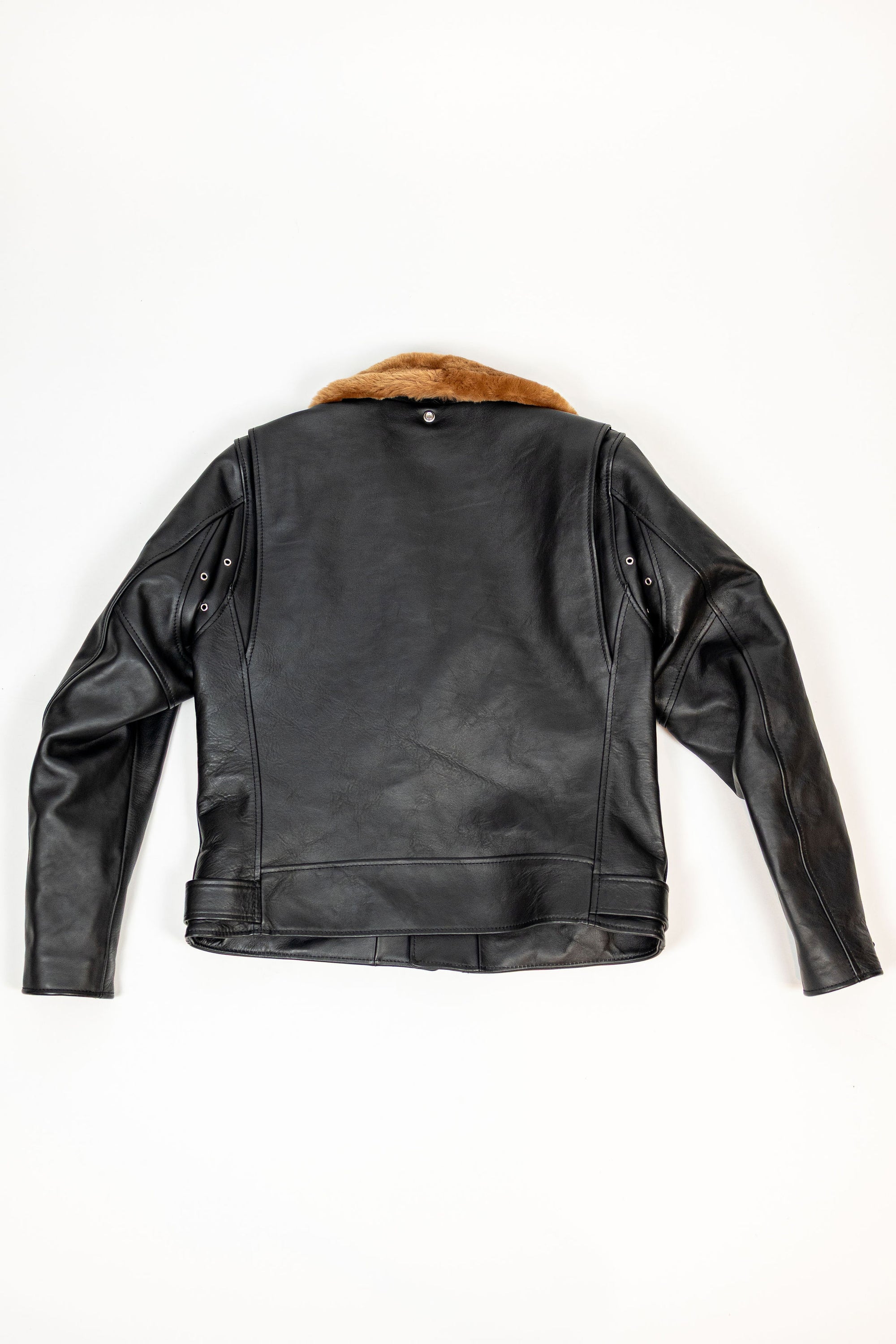 Y'2 Sumi Dyed Leather Jacket- Back view flat lay