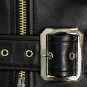 Y'2 Sumi Dyed Leather Jacket- detail of belt