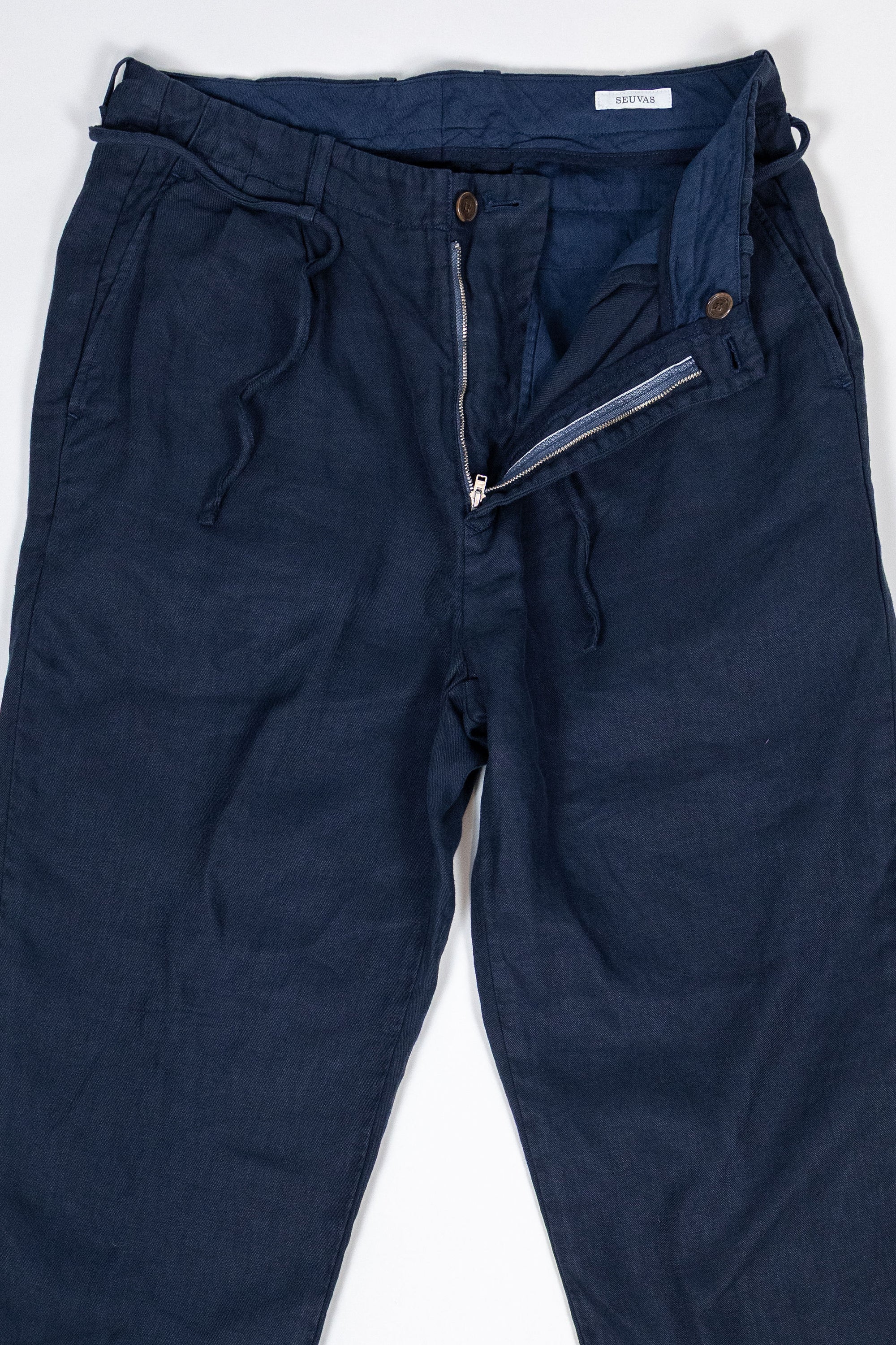 Seuvas Linen Tapered 2-Tuck Pants - Navy