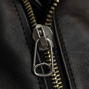 Y'2 Sumi Dyed Leather Jacket- detail of zipper