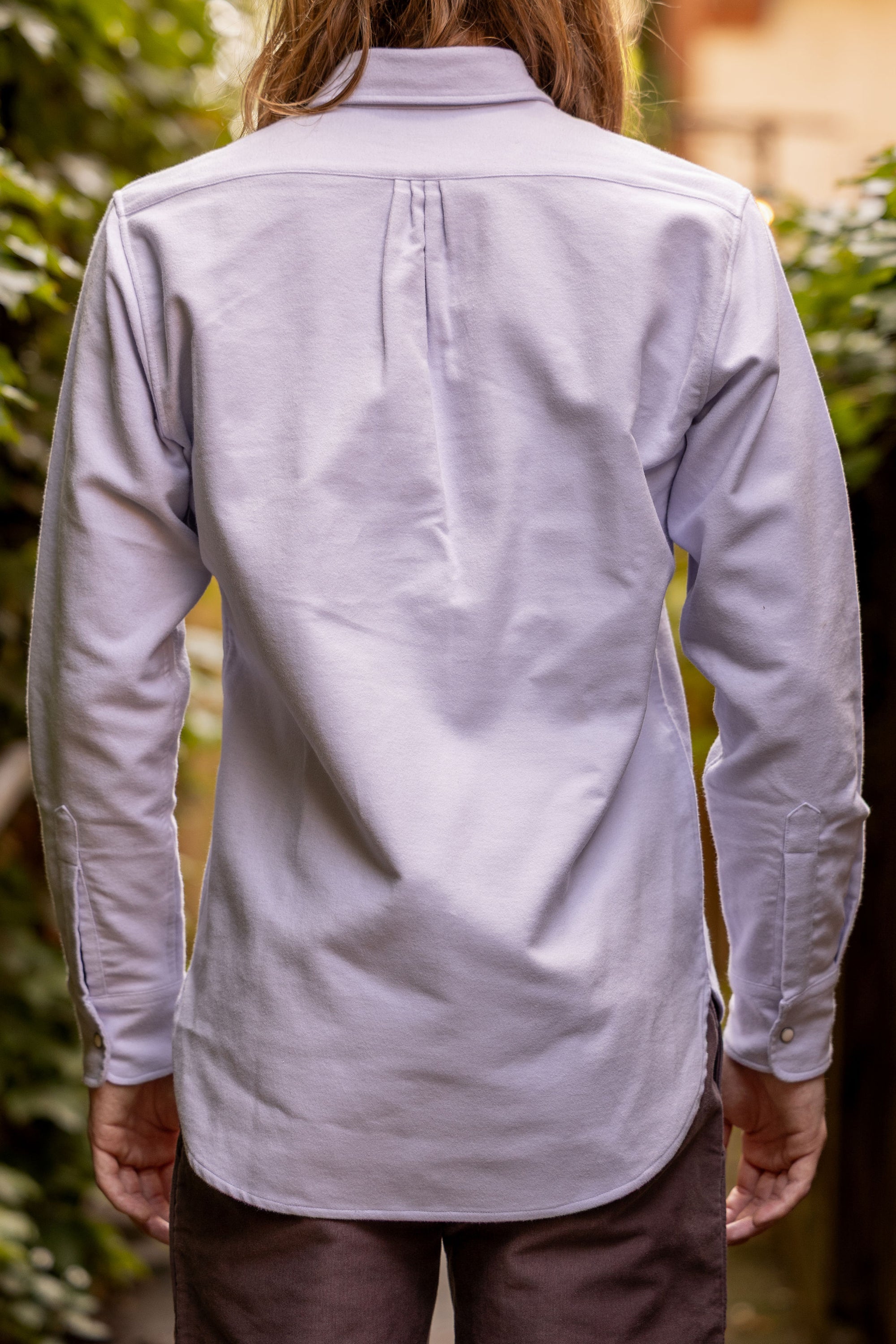 Wythe Moleskin Pearlsnap Shirt - Alpenglow - Back View on Model