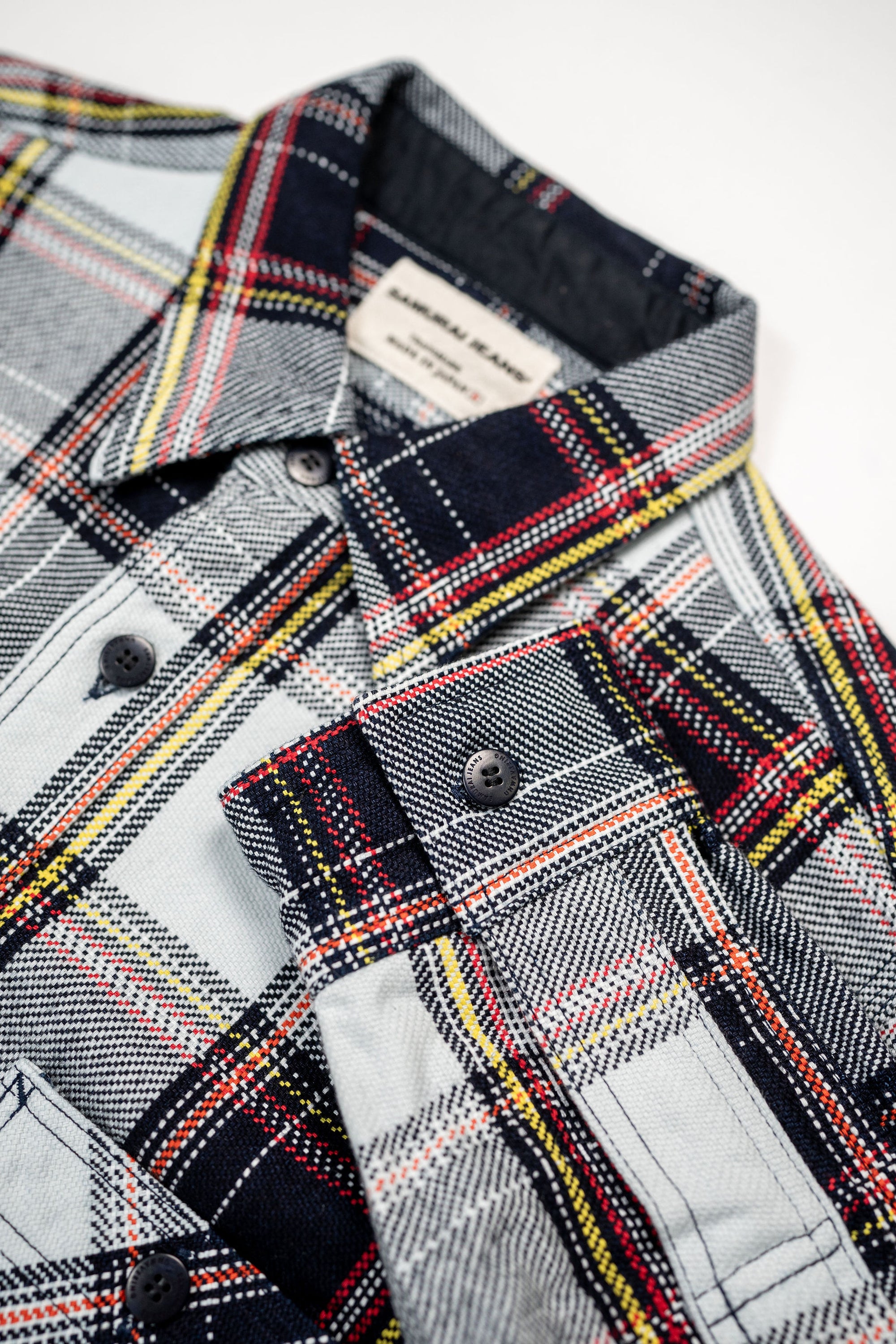 Samurai SIN24-03W Rope Dyed Flannel Shirt - Indigo/Blue - front details