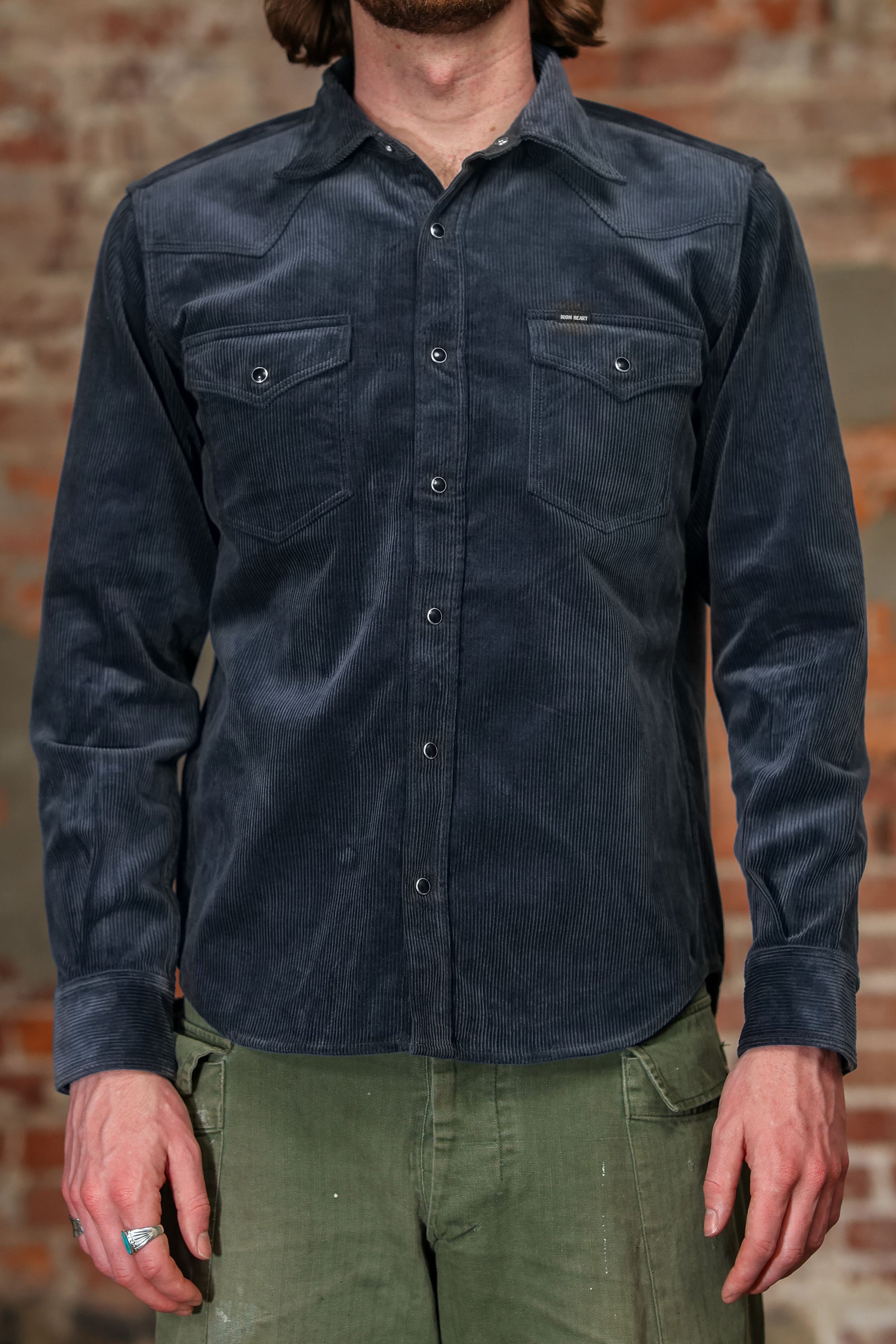 Iron Heart IHSH-398-NAV 11oz Corduroy Western Shirt - Navy