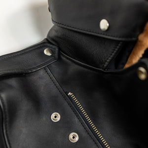 Y'2 Sumi Dyed Leather Jacket-  detail of collar