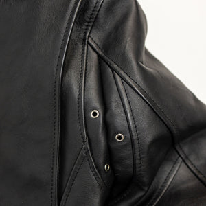 Y'2 Sumi Dyed Leather Jacket- detail of underarm