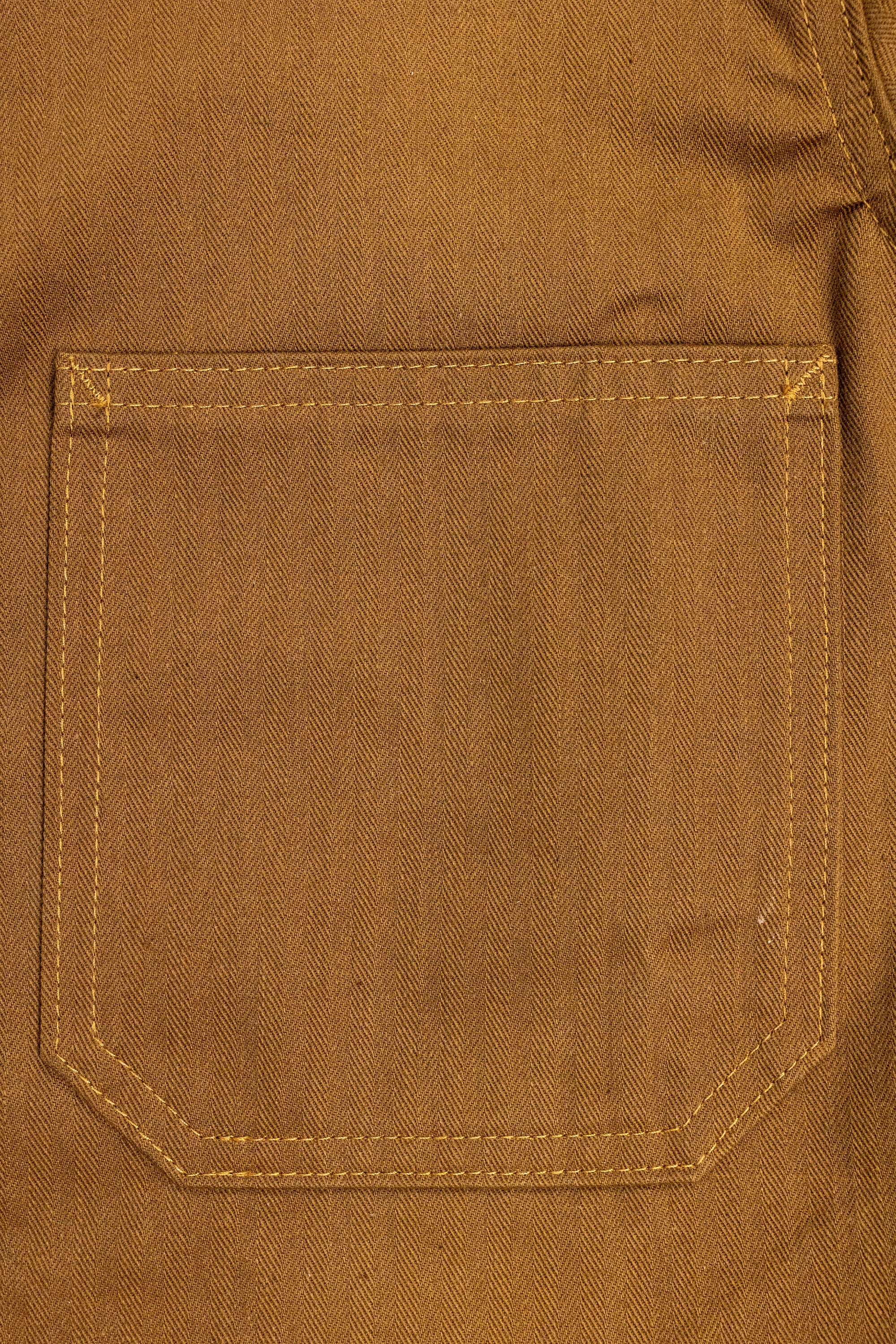 Dehen 1920 Chore Coat - Nicotine. close up of bottom front pocket