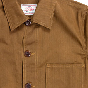 Dehen 1920 Chore Coat - Nicotine. close up of front detail