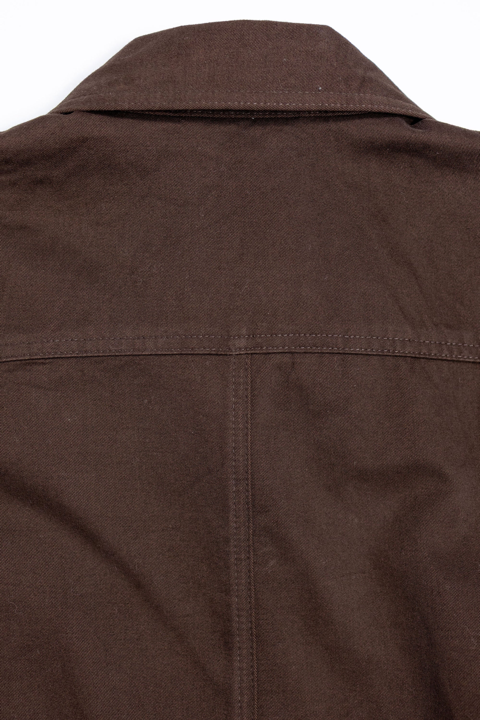 Hansen Garments Bendik Workwear Jacket - Chestnut - product shot - back facing - close up of collar and detail - white background 