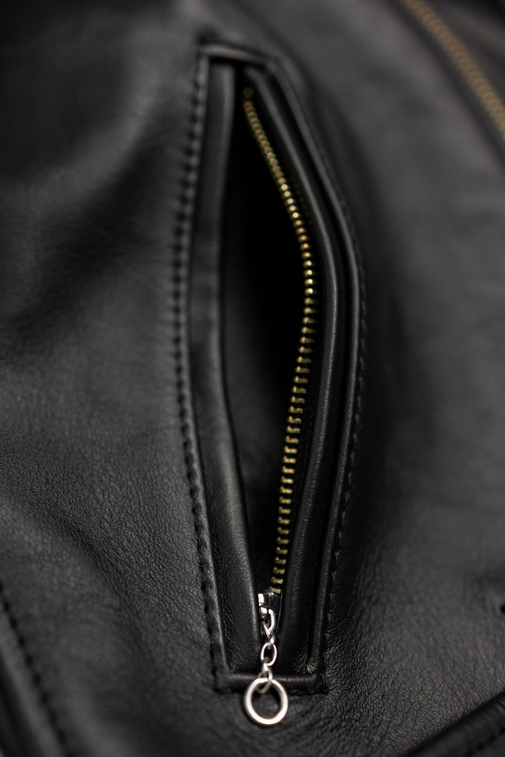 Y'2 Sumi Dyed Leather Jacket- detail of pocket