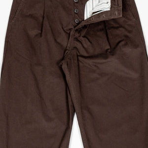 Hansen Garments Bobby Wide Pleated Trousers - Chestnut - product shot - front facing - white background - pants open - detail of buttons and interior