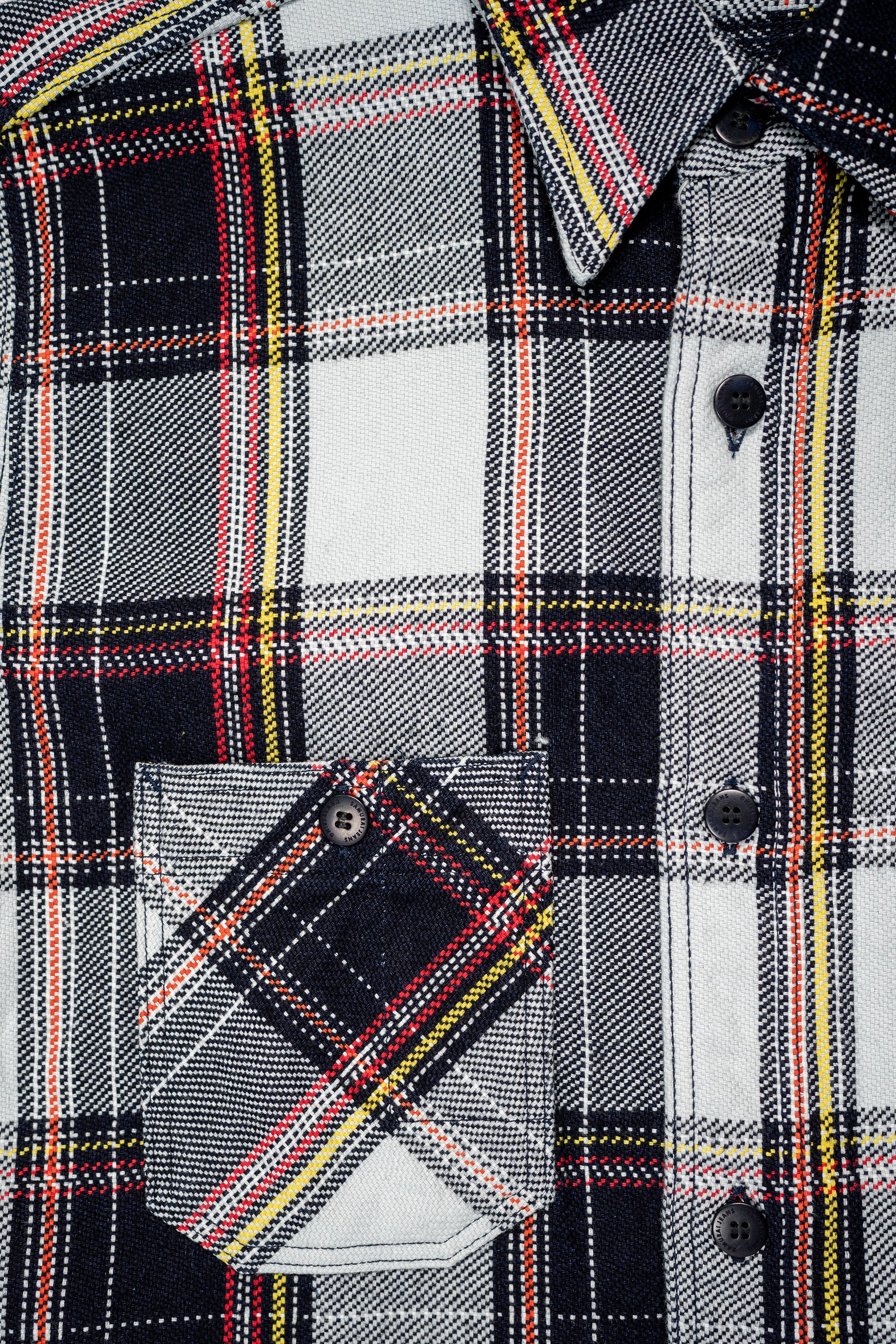 Samurai SIN24-03W Rope Dyed Flannel Shirt - Indigo/Blue - pocket detail