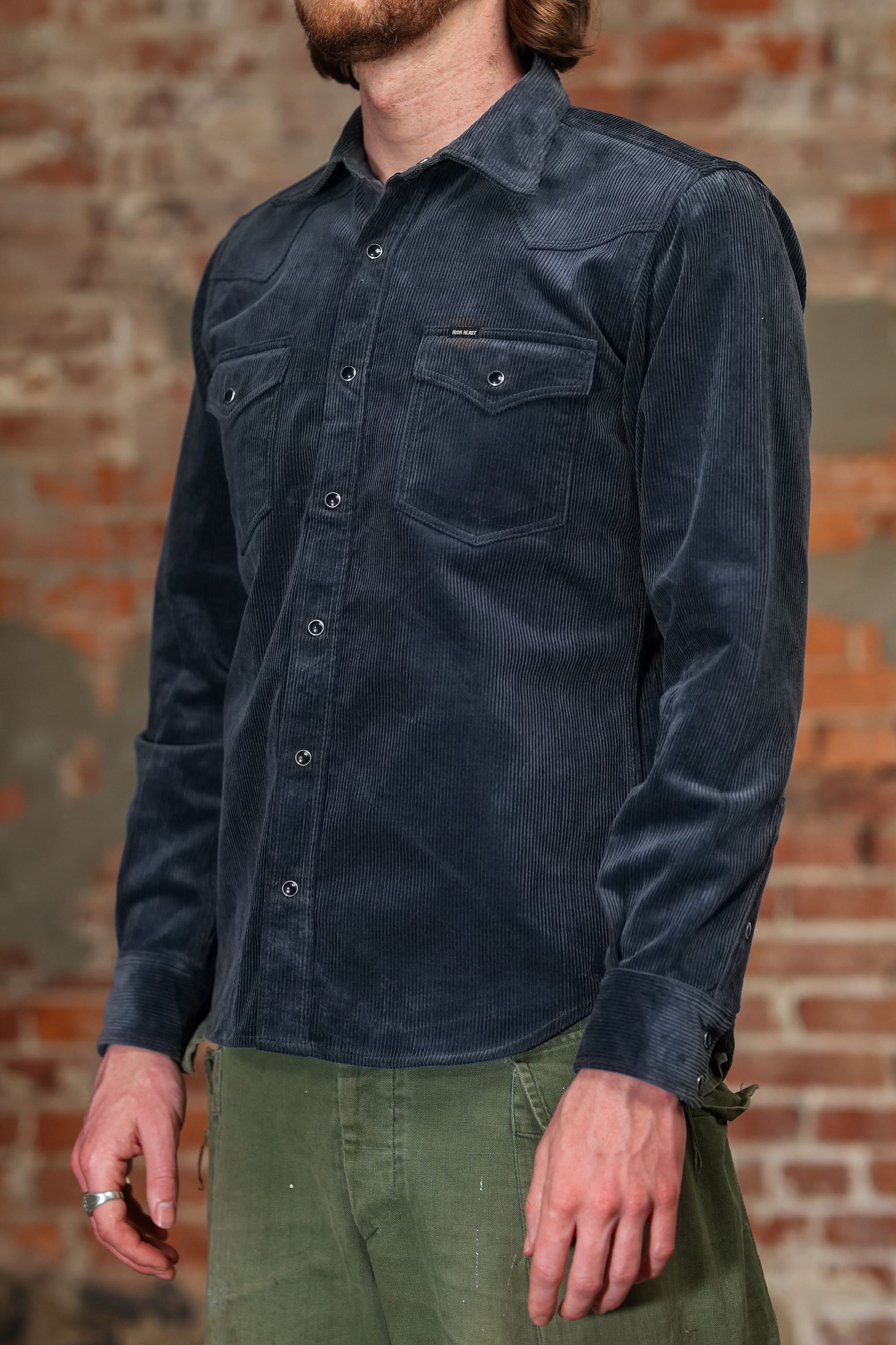 Iron Heart IHSH-398-NAV 11oz Corduroy Western Shirt - Navy