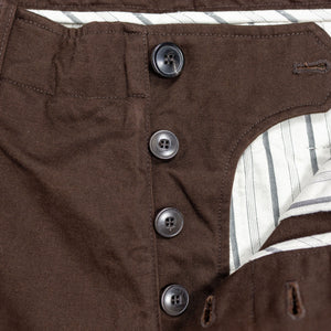 Hansen Garments Bobby Wide Pleated Trousers - Chestnut - product shot - front facing - white background - pants open - detail of buttons and interior