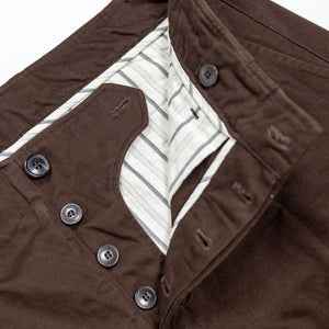 Hansen Garments Bobby Wide Pleated Trousers - Chestnut - product shot - front facing - white background - pants open - detail of buttons and interior
