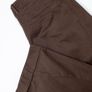 Hansen Garments Bobby Wide Pleated Trousers - Chestnut - product shot - back facing - white background - detail of pants leg and back pocket