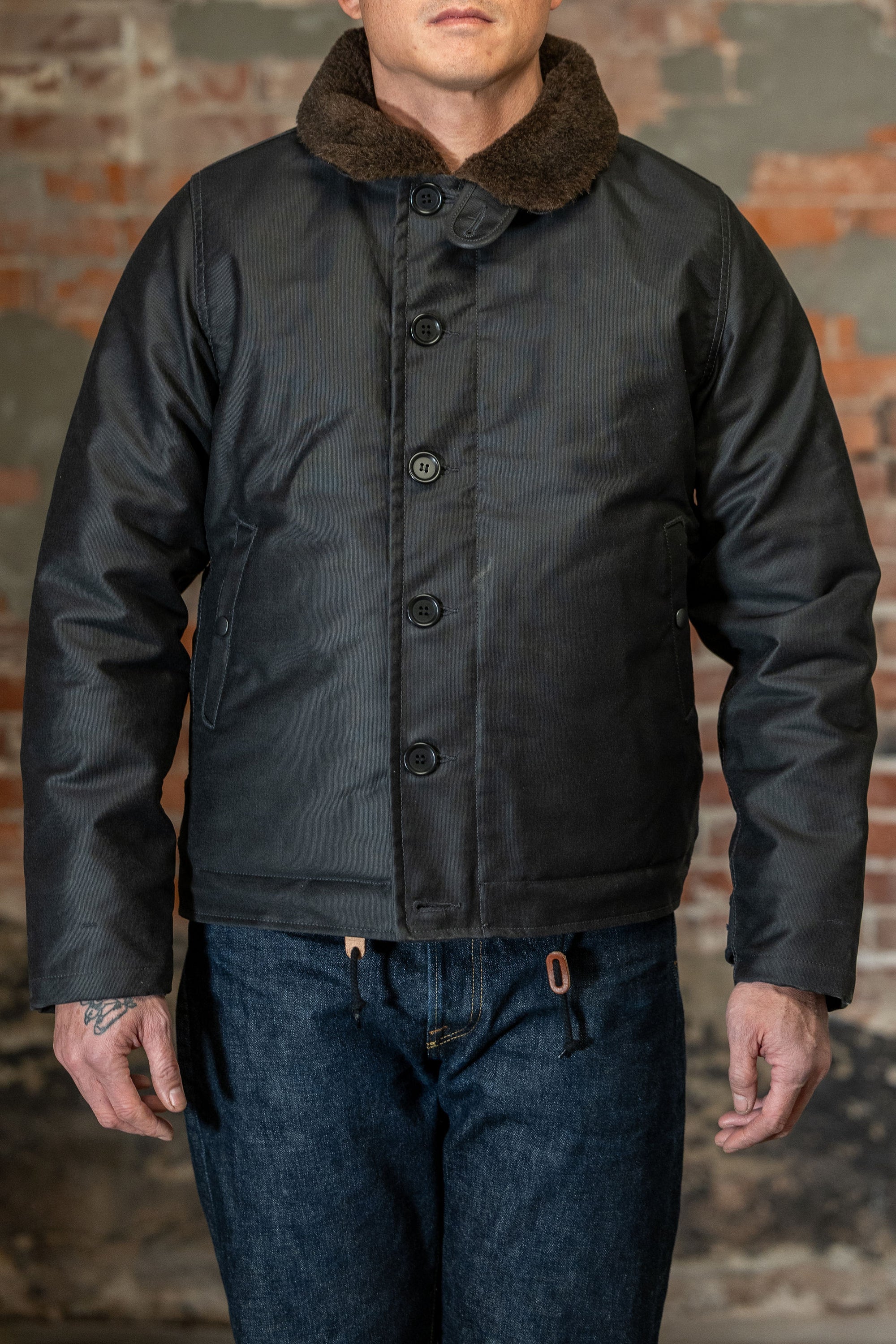 Iron Heart IHM-37-BLK Oiled Whipcord N1 Deck Jacket - Black
