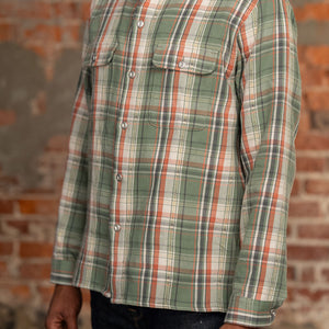 Indigofera Webster - 7.3oz Jacquard Flannel Green/Beige Check - three quarter model