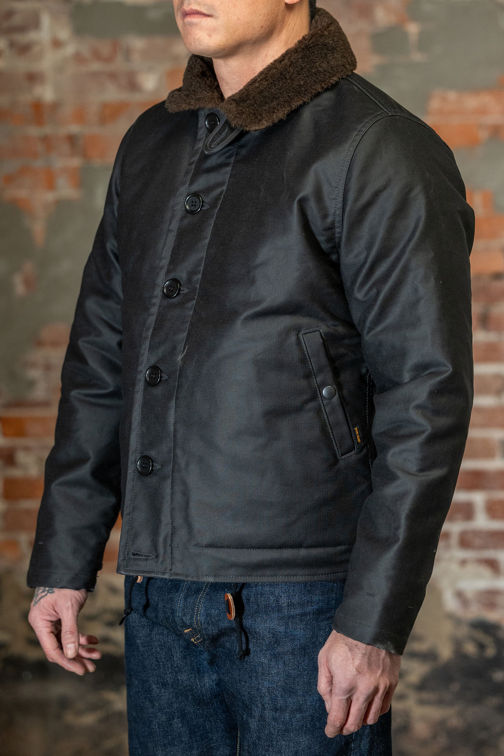 Iron Heart IHM-37-BLK Oiled Whipcord N1 Deck Jacket - Black