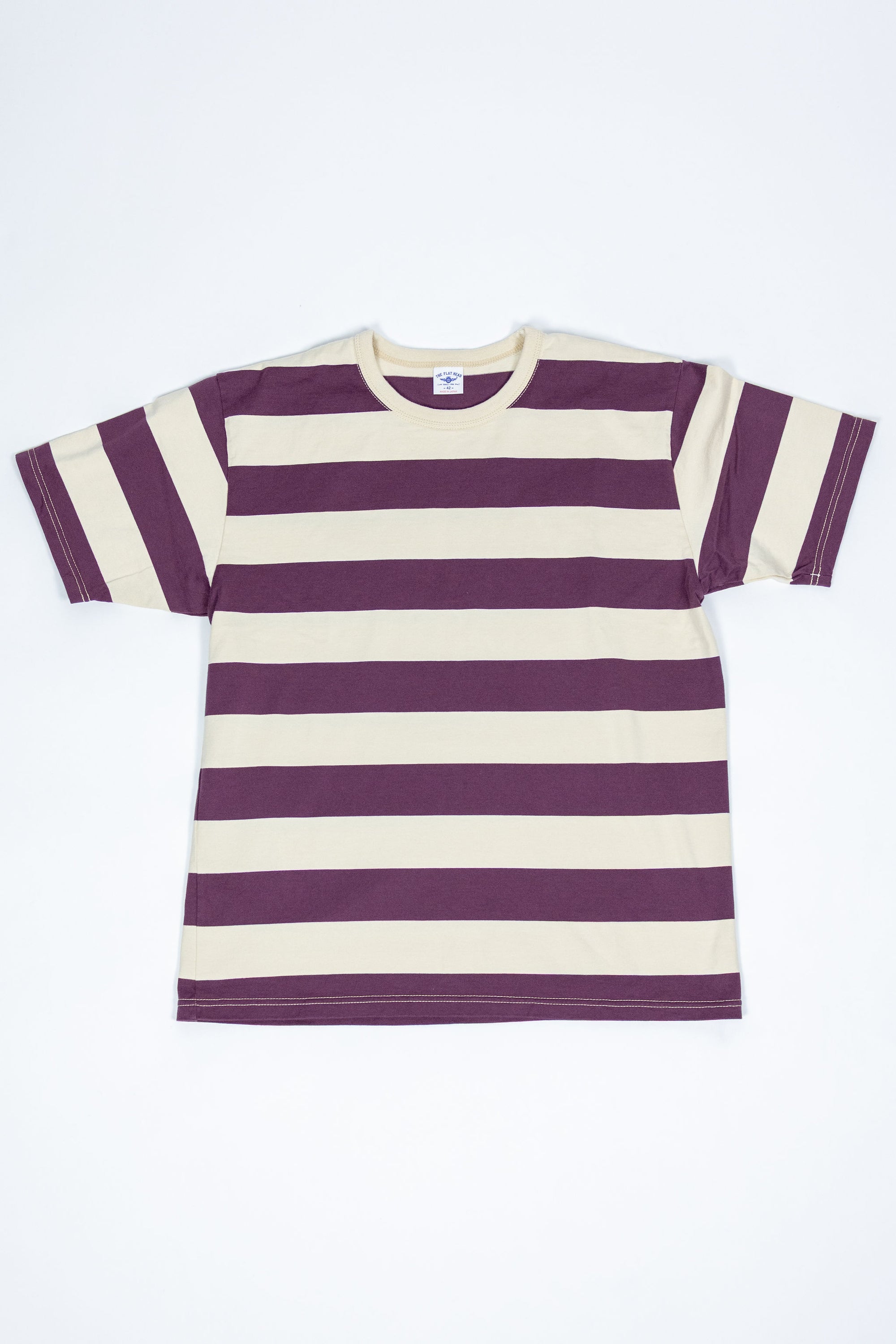 The Flat Head FN-THB-002 Border T-Shirt - Ivory/Purple