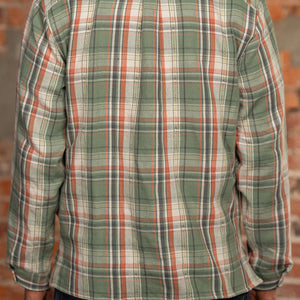 Indigofera Webster - 7.3oz Jacquard Flannel Green/Beige Check- model back