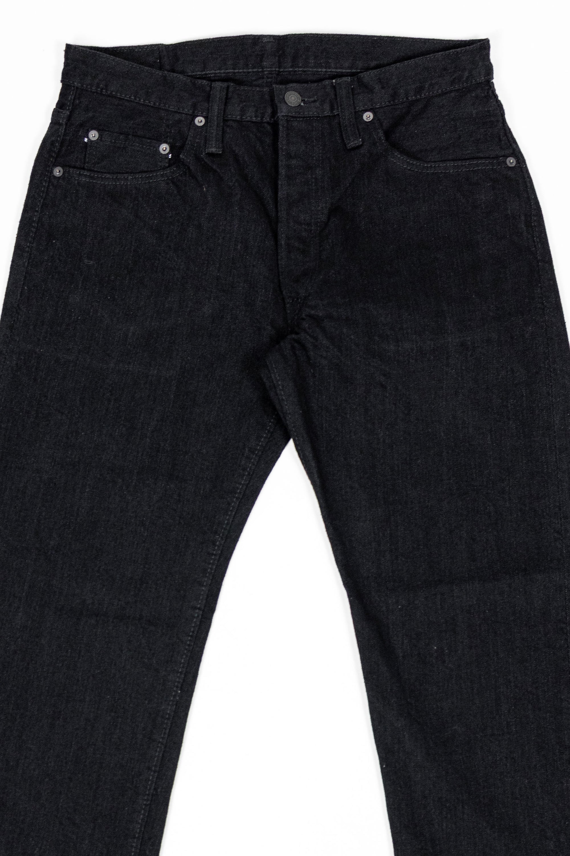 Pure Blue Japan XX-003-BK Regular Straight - 14oz Double Black (Washed). laid on back