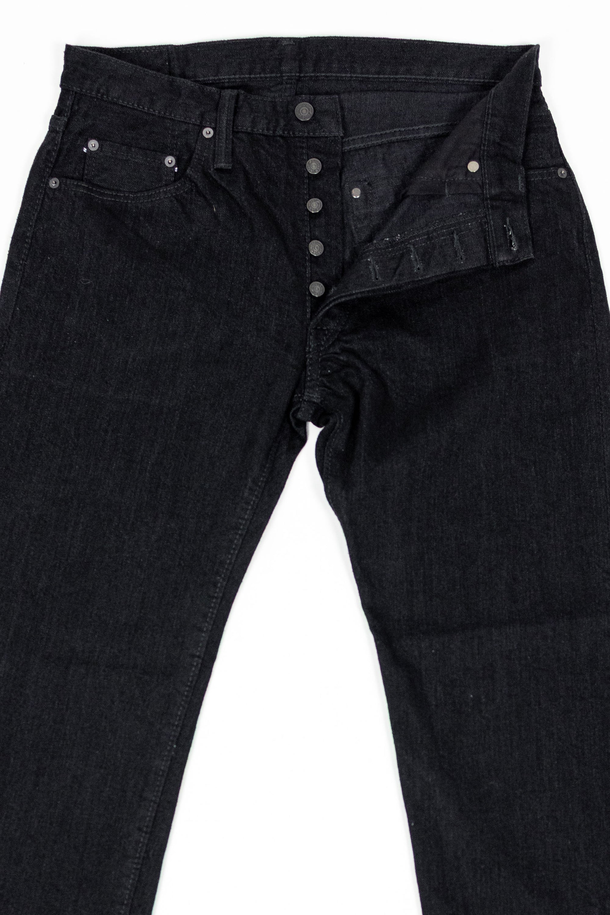 Pure Blue Japan XX-003-BK Regular Straight - 14oz Double Black (Washed). front buttons undone and partially opened