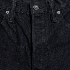Pure Blue Japan XX-003-BK Regular Straight - 14oz Double Black (Washed). close up of front rise detail