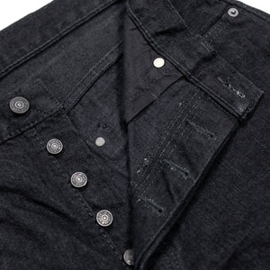 Pure Blue Japan XX-003-BK Regular Straight - 14oz Double Black (Washed). close up of front buttons