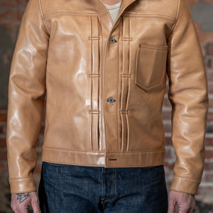 Y'2 persimmon Dyed Leather Jacket- Front view on model