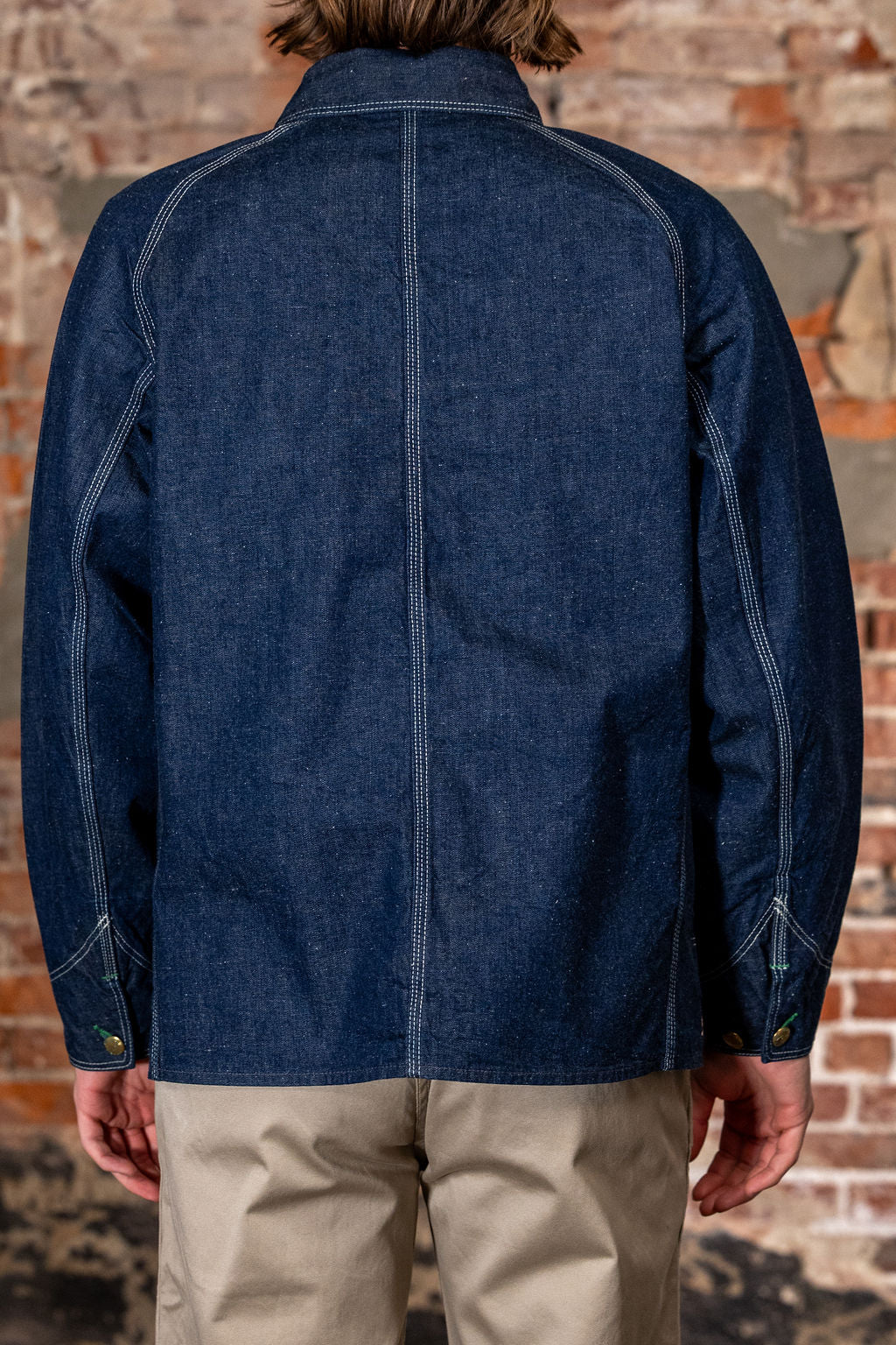 TCB Jeans Cat Head Jacket - Indigo Denim. on model back profile