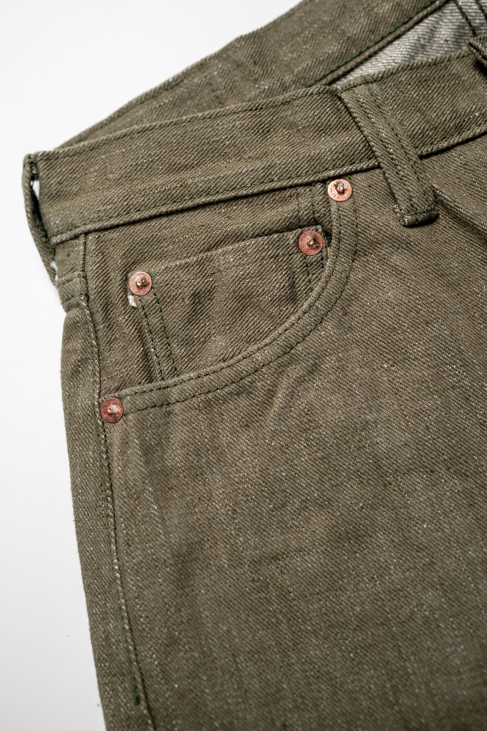 Samurai S0170GNX 17oz Uguisu Denim - Straight Tapered - front pocket detail