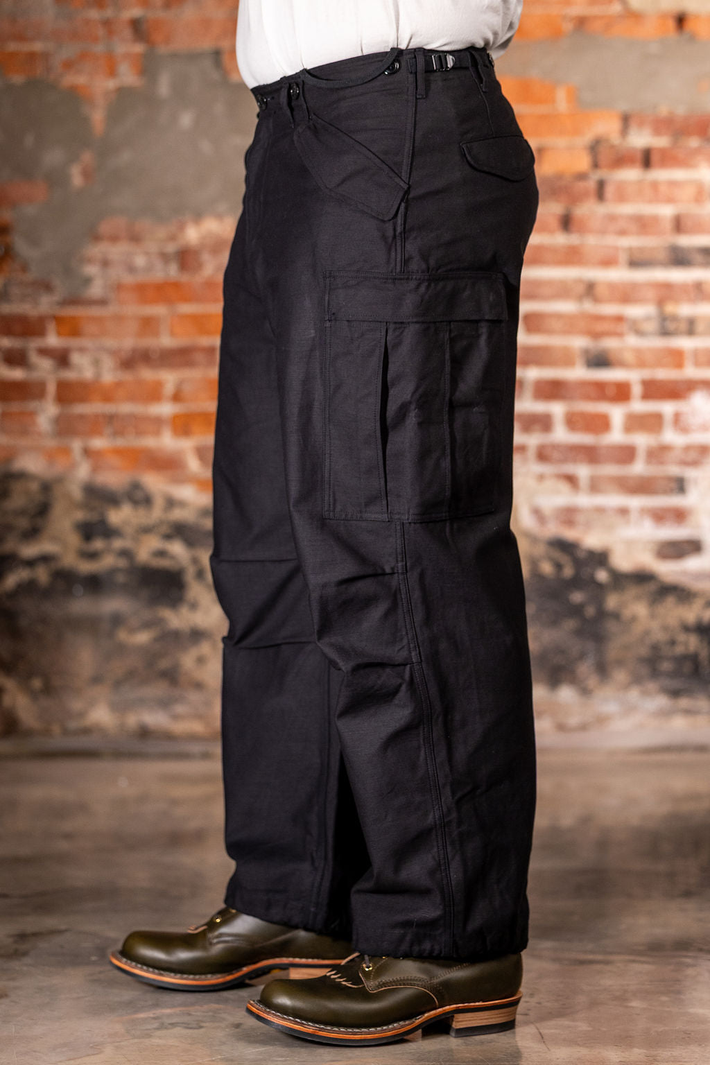Buzz Rickson's BR42592 William Gibson Black M-51 Trousers - On model, facing side