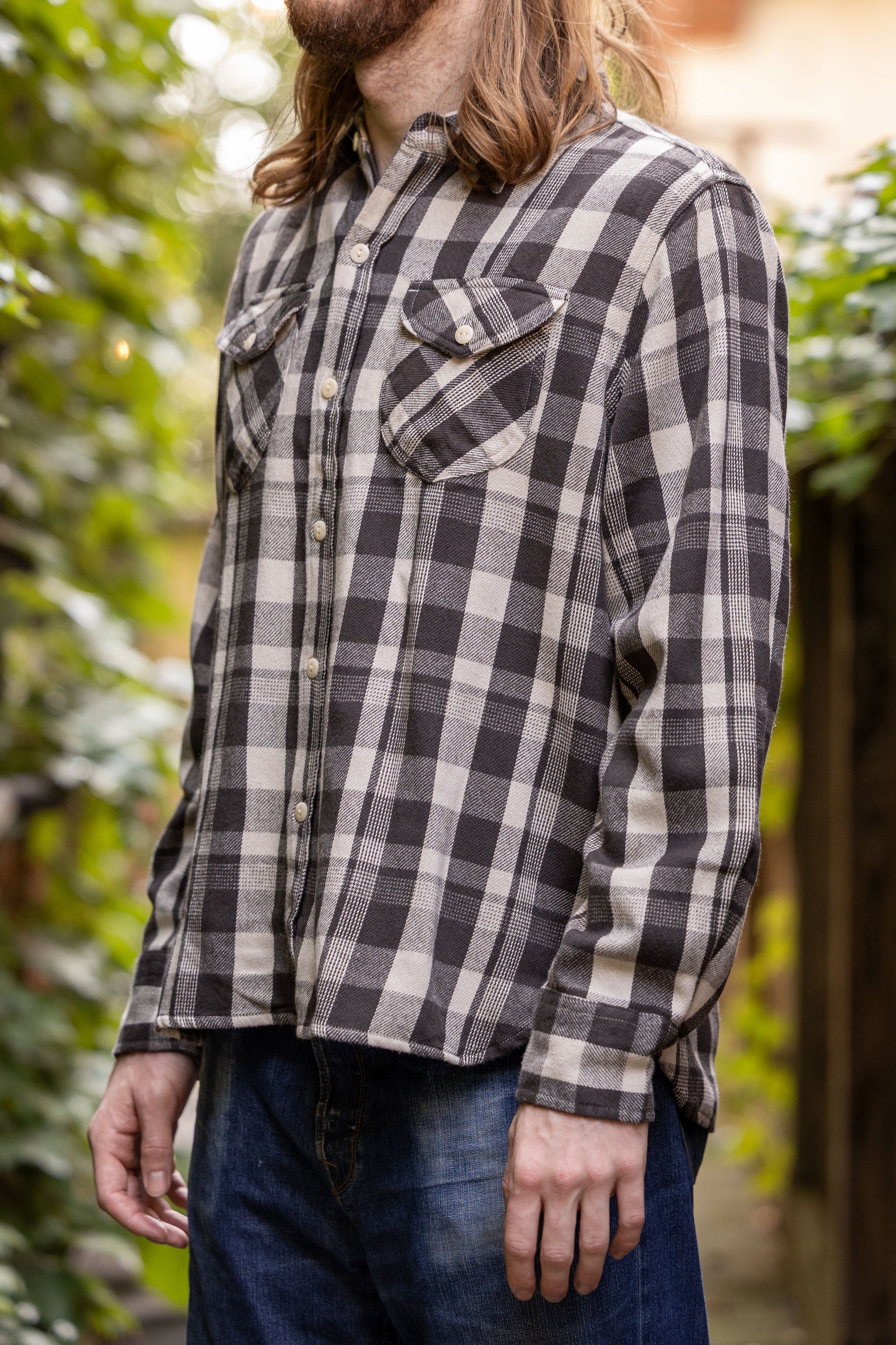 Wythe Washed Flannel Workshirt - Night Pitch - Three quarter View on Model