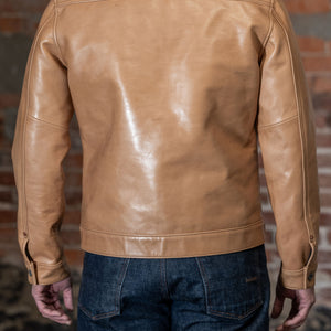 Y'2 persimmon Dyed Leather Jacket- back view on model
