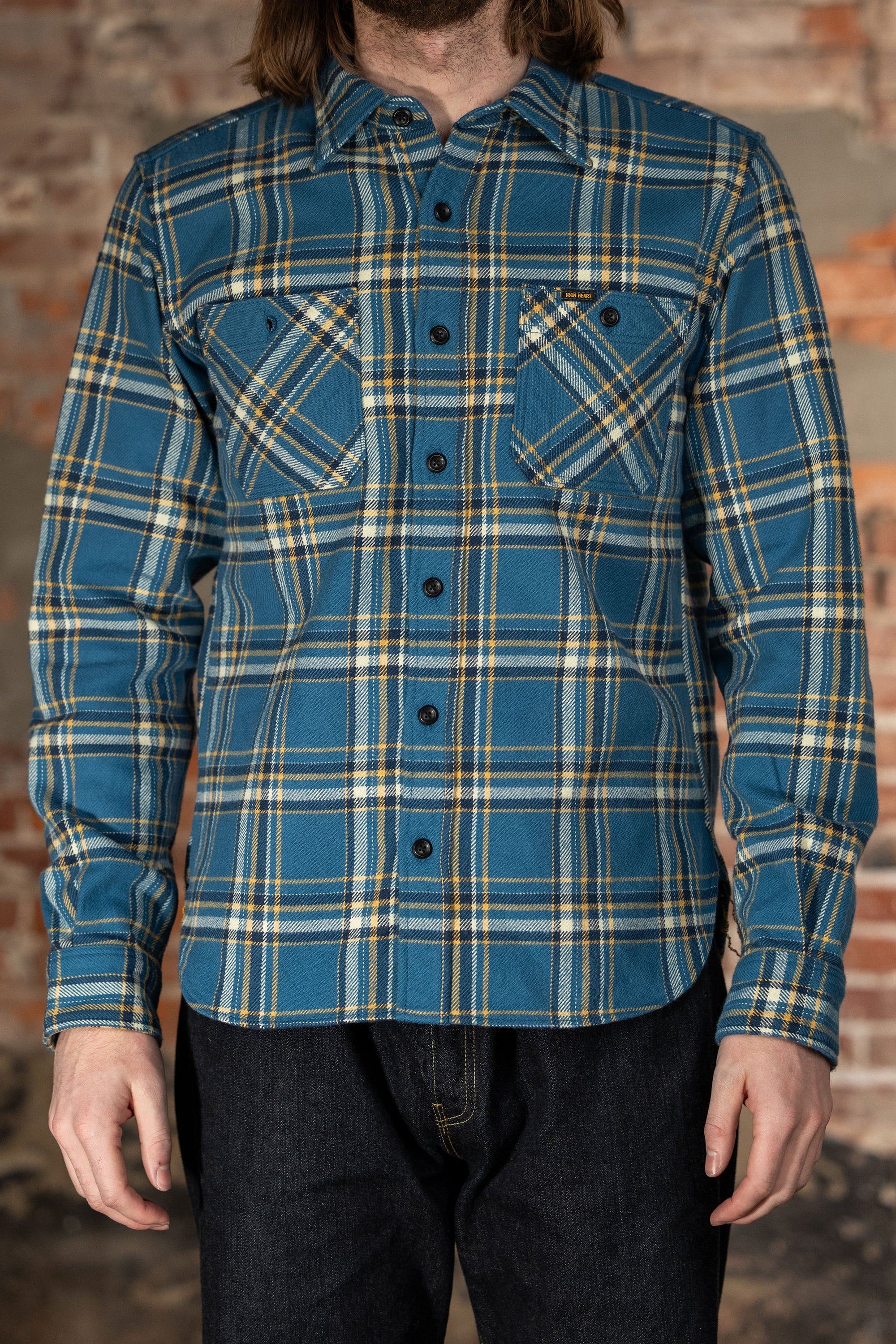 Iron Heart IHSH-435-BLU Ultra Heavy Flannel American Check Work Shirt - Blue