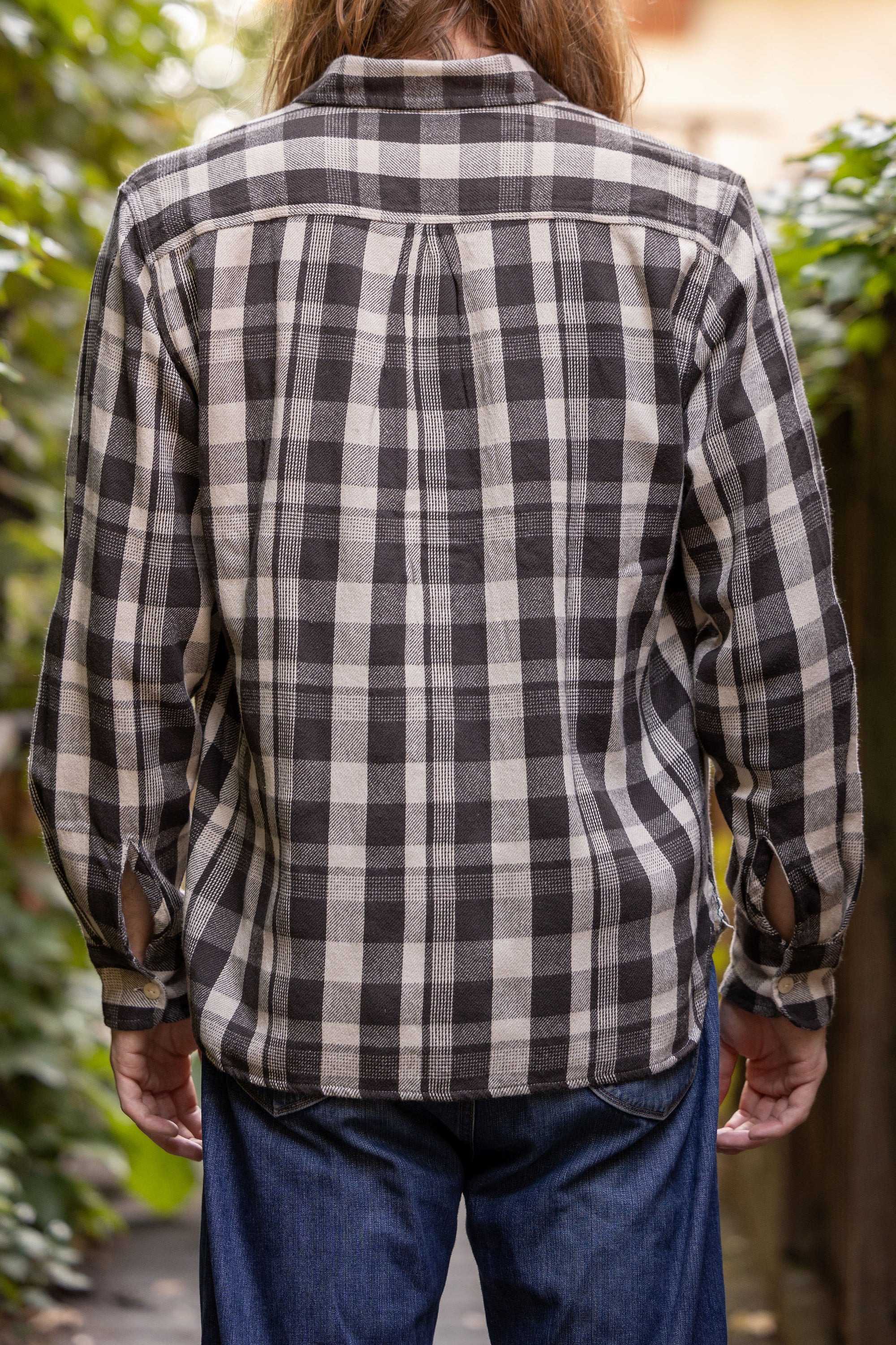 Wythe Washed Flannel Workshirt - Night Pitch - Back View on Model