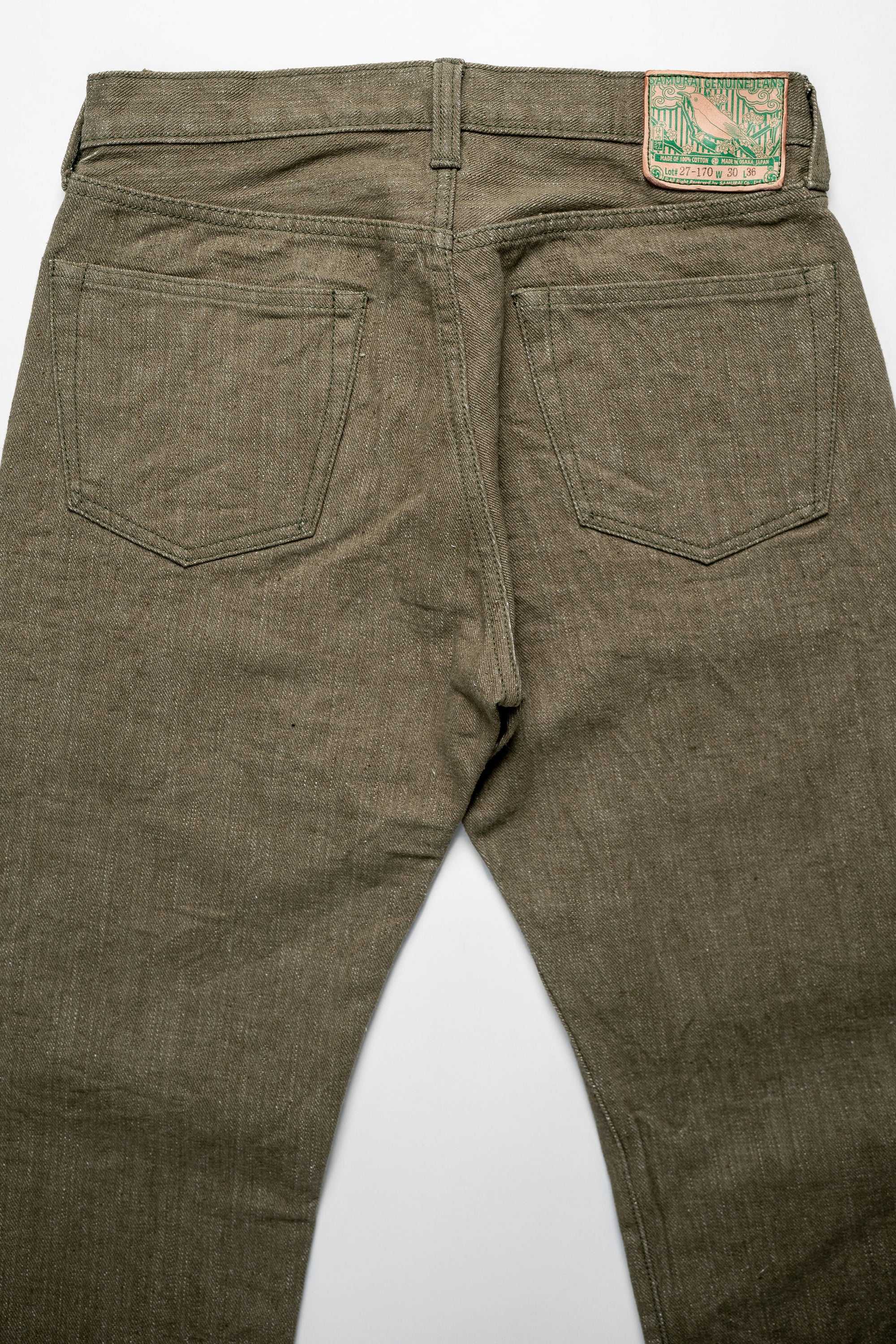 Samurai S0170GNX 17oz Uguisu Denim - Straight Tapered - back flat lay