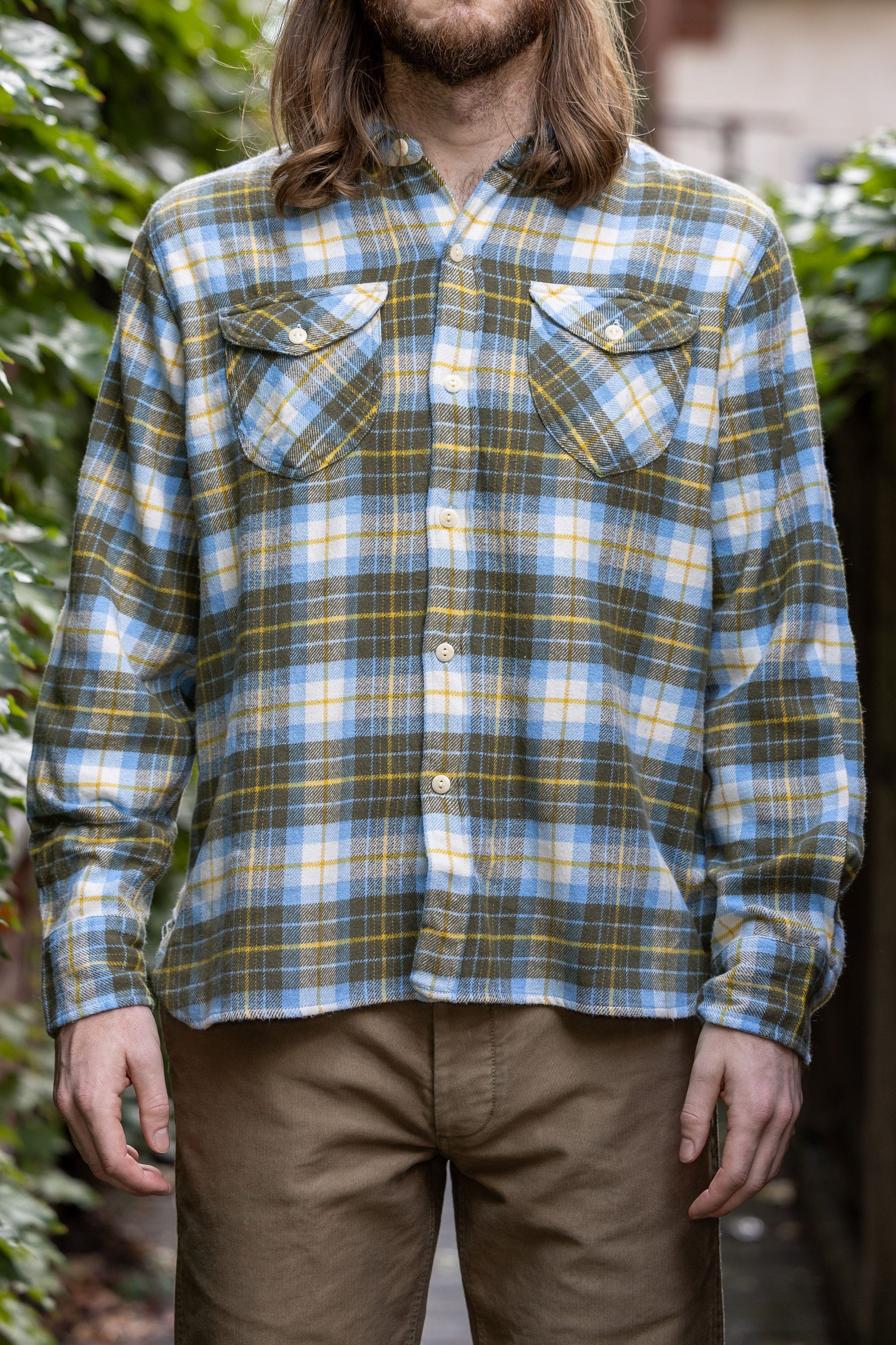 Wythe Washed Flannel Workshirt - Gold Ravine - Front View on Model