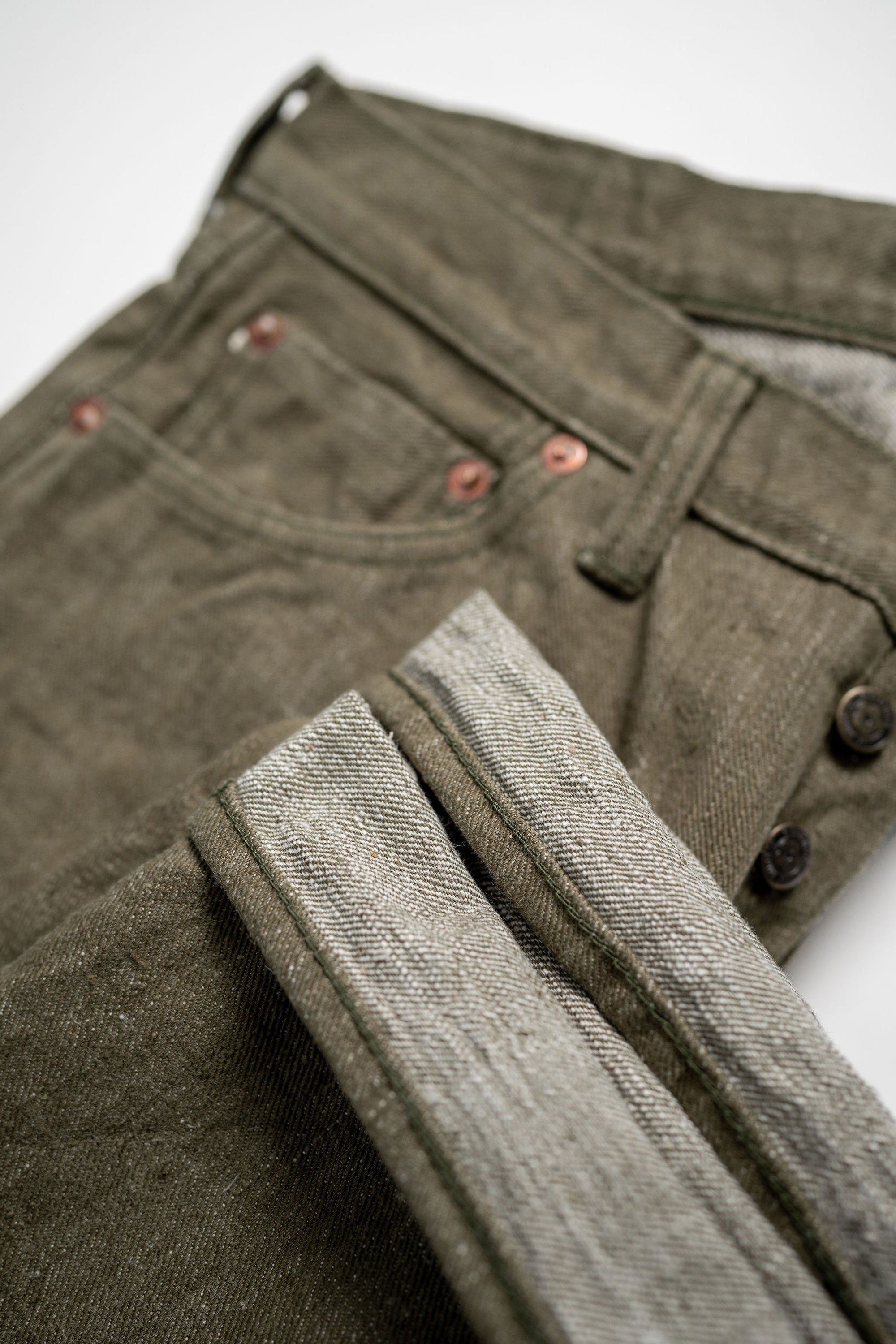 Samurai S0170GNX 17oz Uguisu Denim - Straight Tapered - cuff detail