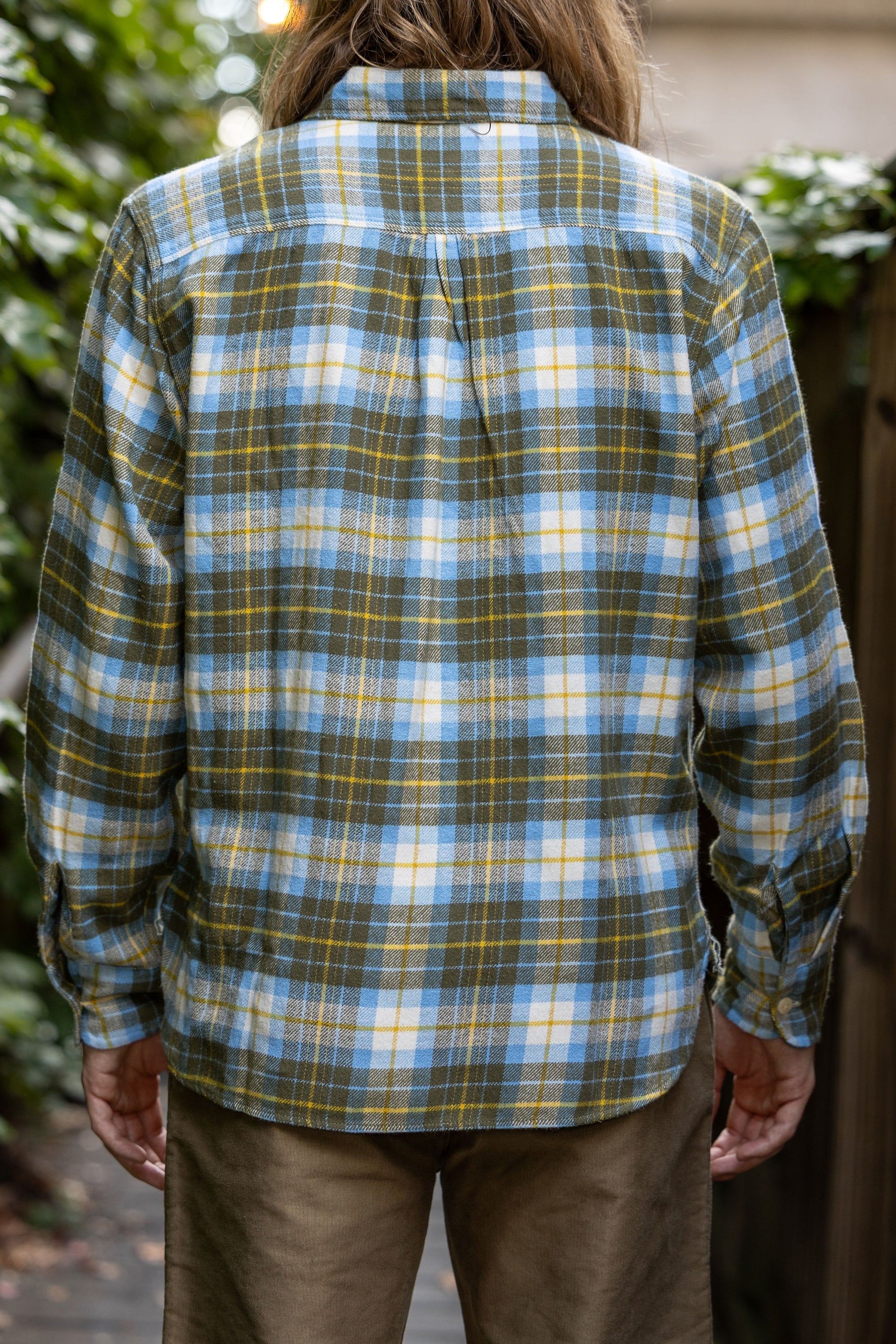 Wythe Washed Flannel Workshirt - Gold Ravine - Back View on Model