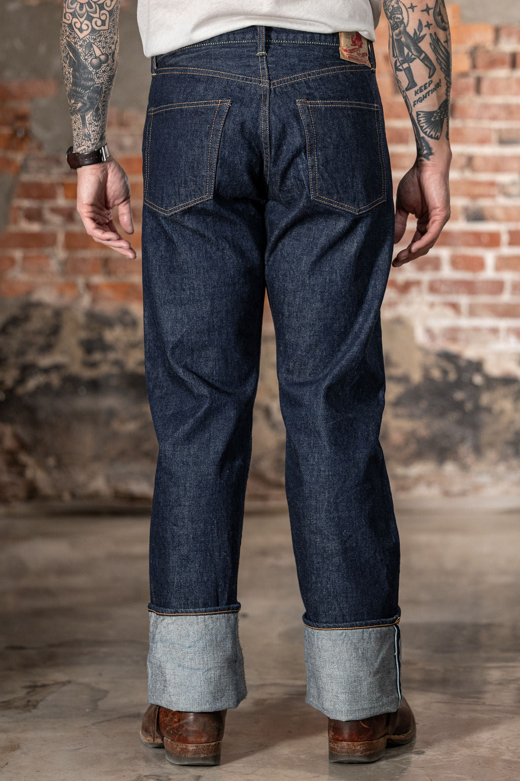 TCB Jeans 50's Jeans - 13.50z Denim One Wash. on model back profile
