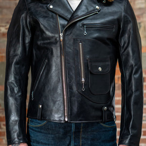 Double Helix - Innovator with Fur Collar Black Teacore Horsehide - Model Front