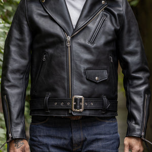 Y'2 Sumi Dyed Leather Jacket- Front view on model