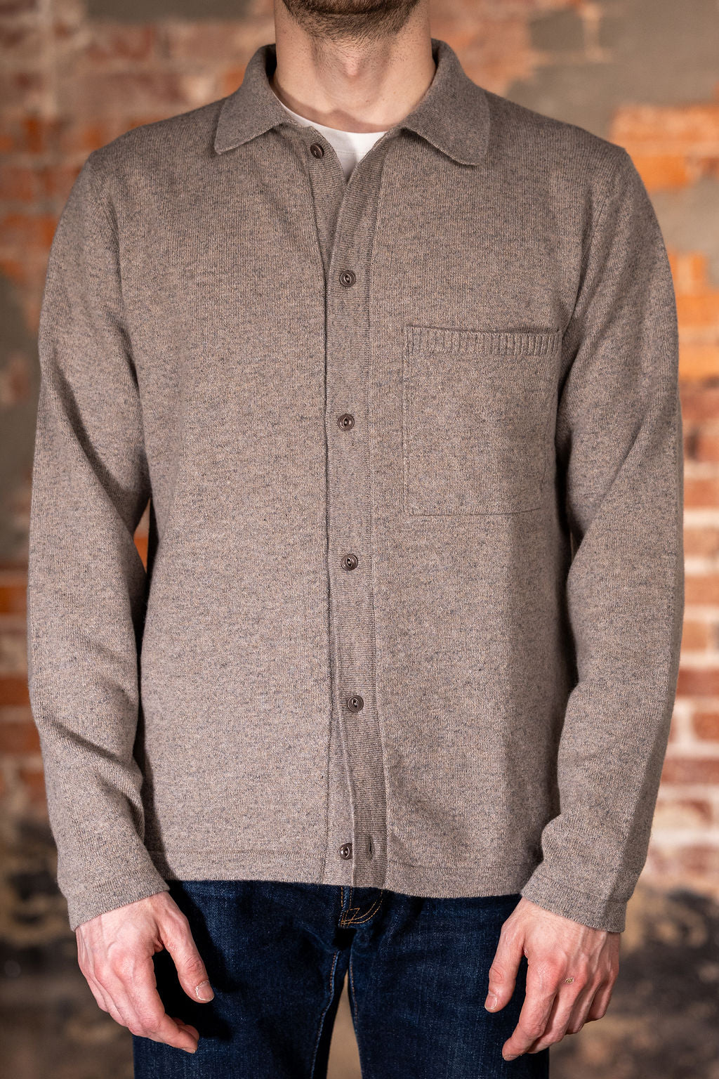 Merz b. Schwanen KNITSHIRT06 Wool-Cashmere-Silk Long Sleeve Shirt