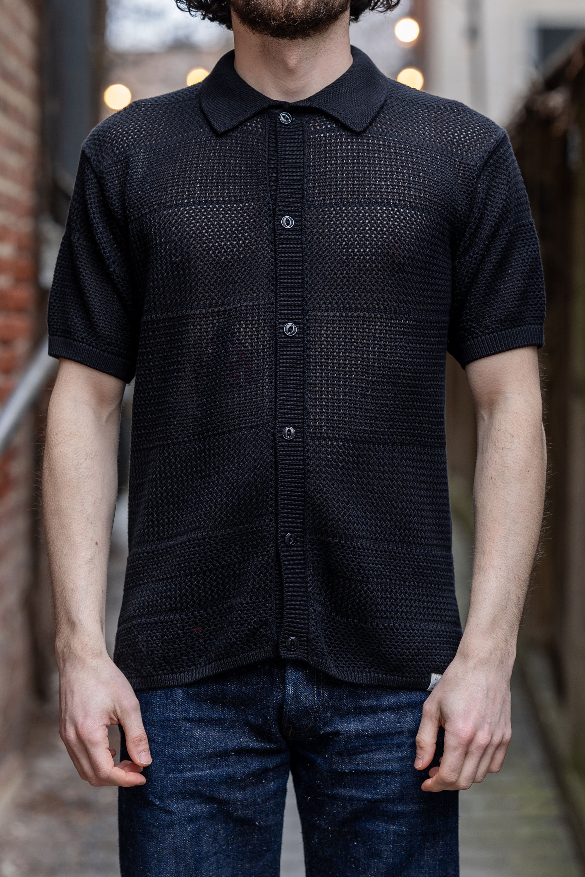 Merz b. Schwanen KNITSHIRT01 Crochet Shirt - Deep Black