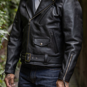 Y'2 Sumi Dyed Leather Jacket- Three quarter view on model