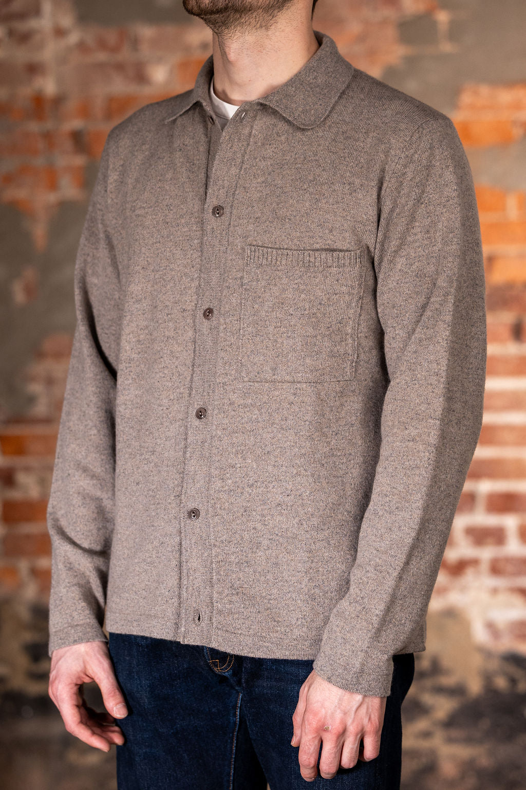 Merz b. Schwanen KNITSHIRT06 Wool-Cashmere-Silk Long Sleeve Shirt